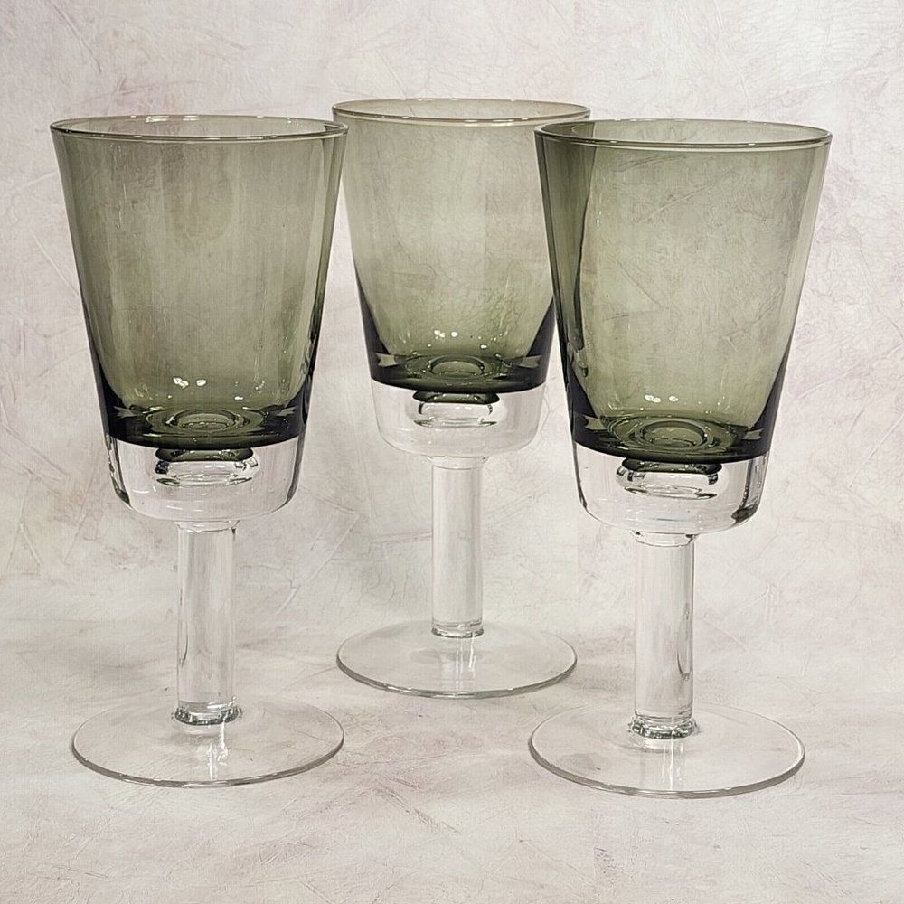 3 Winterthur Smoke Jewel Tone Water Large Goblet Air Bubble MCM